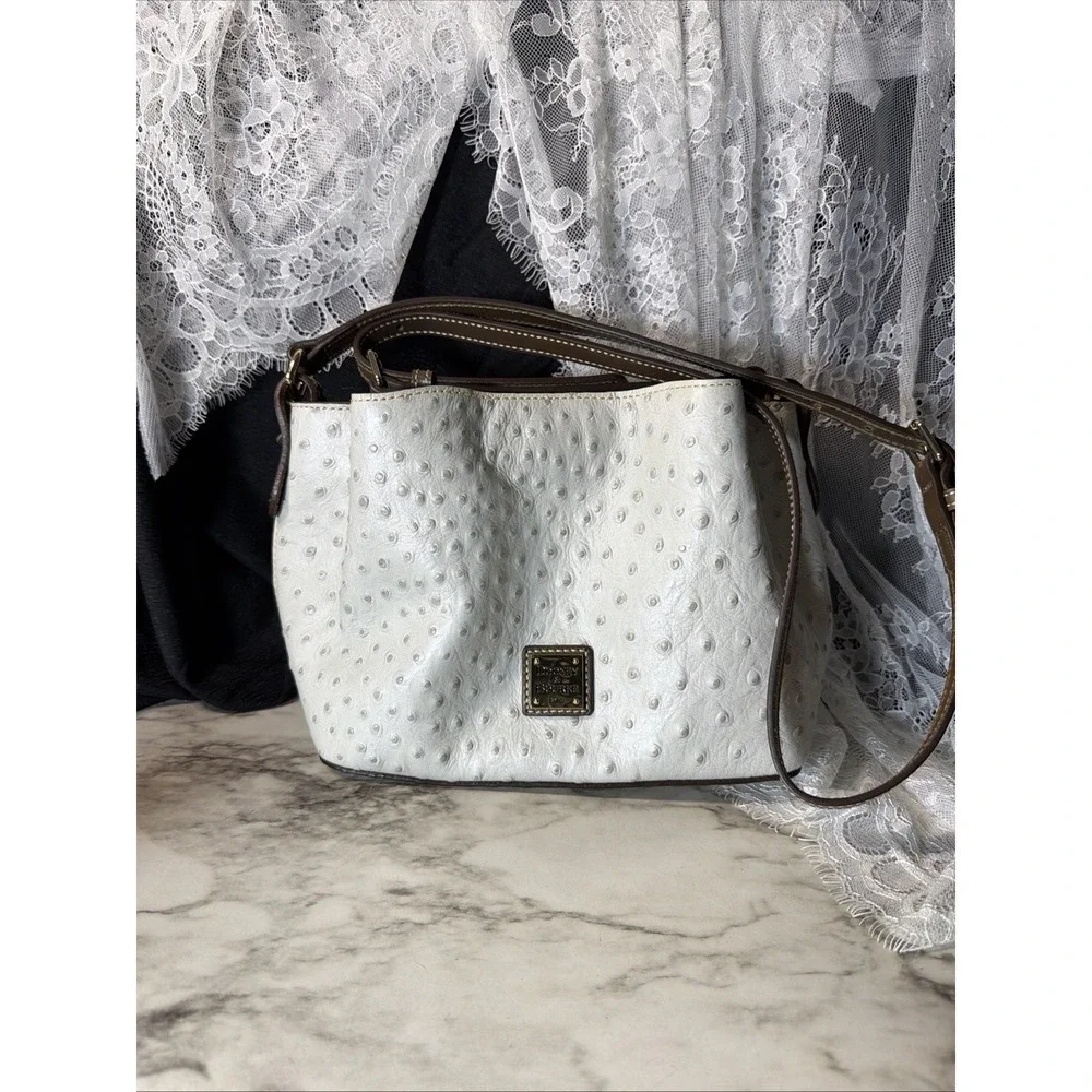 Dooney & Bourke Ostrich Embossed Leather Satchel Crossbody Gray Bag (A2961)
